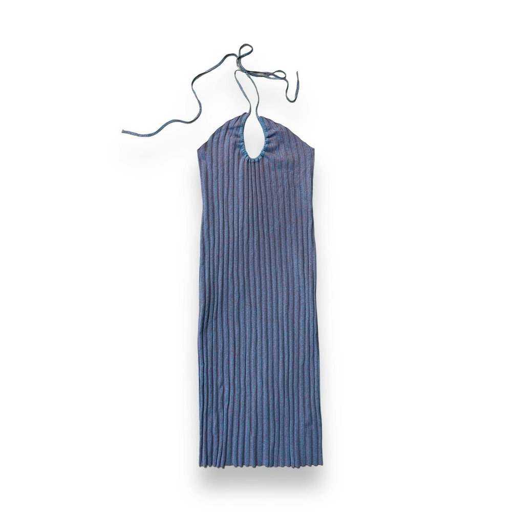 Paloma Wool Blue Jenny Ribbed Knit Halter Midi Dress‎ Size XL